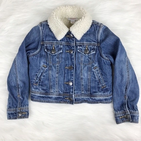 Cat & Jack Sherpa Lined Denim Jacket Blue Jean Coat Medium Wash Pockets Heavy XS - Picture 11 of 11